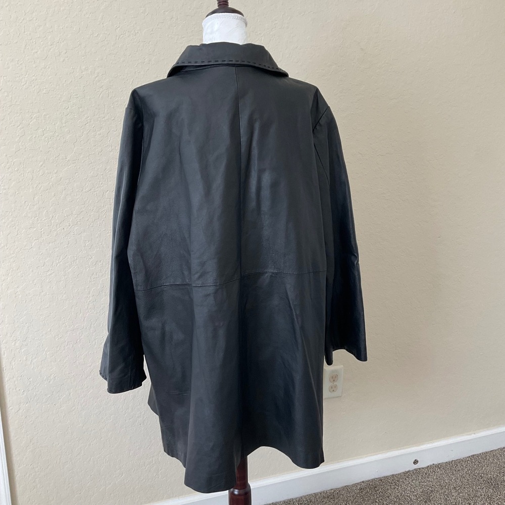 Jessica London Black Leather Swing Coat 24W Plus Size 90s Chic Button Up Grunge - Picture 6 of 8